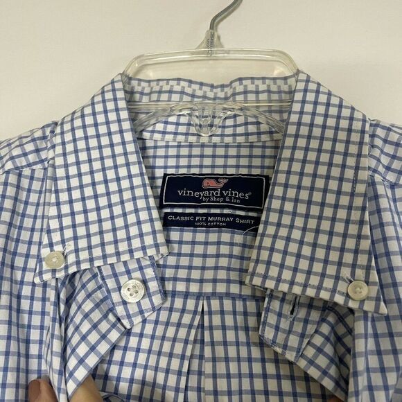 Vineyard Vines classic fit murray cotton button down shirt blue square SMALL - Picture 3 of 6